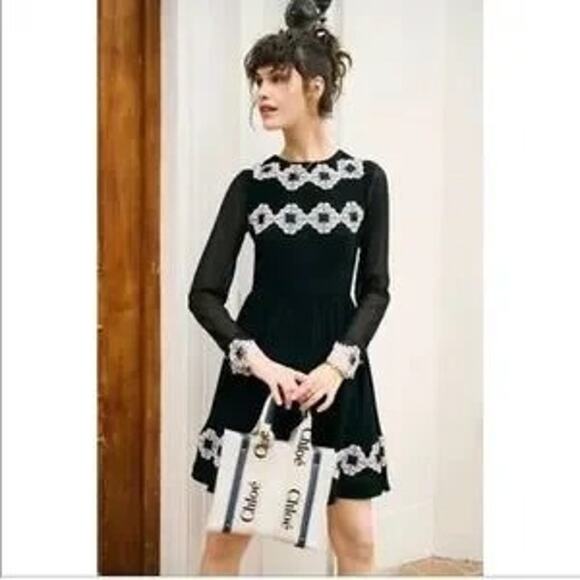 Ted Baker London AVIANAH Applique midi skater dress Lace Trim Fit Flare 1 USA 4 - Picture 4 of 16